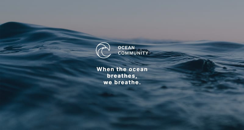 Ocean Community logo over dark ocean waves with the text When the ocean breathes, we breathe